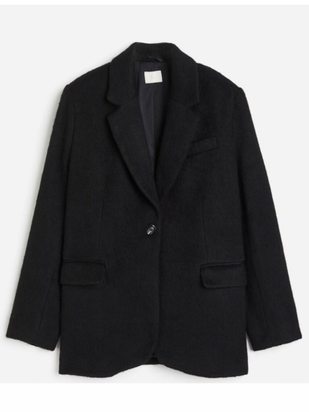 H&M Wool Blend Oversized Jacket S Black Fuzzy Textured Single-breasted